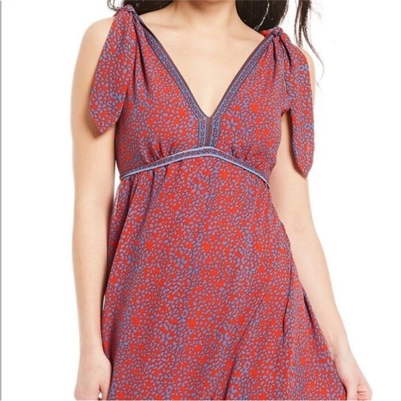 Chelsea & Violet Red & Purple Deep V-neck and back Maxi Dress size L High Slit - Picture 6 of 16